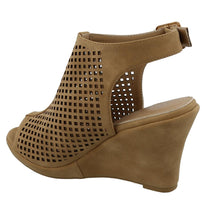 Top Moda Women's Laser Cut Slingback Peep Toe Wedge Bootie Sandal