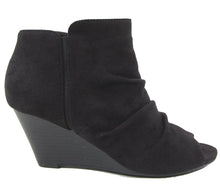 City Classified Women's Peep Toe Ruched Wedge Ankle Bootie