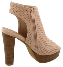 Top Moda Women's Perforated Open Toe Chunky Stacked Block Heel Ankle Bootie