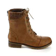 Refresh Women's Sweater Cuff Lace Up Combat Boots
