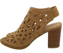 Top Moda Women's Laser Cut Slingback Stacked Chunky Heel Peep Toe Bootie