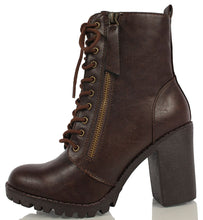 Soda Women's Malia Faux Leather Lace Up Chunky Ankle Boot