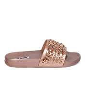 Cape Robbin Moira-18 Women Metallic Chained Flat Sandal - Casual Lounge Street Fashion Open Toe Slide