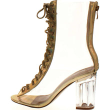 Forever Clear-45 Above Ankle Clear Peep Toe Lace Up Boots & Perspex Plexiglas Block Heel