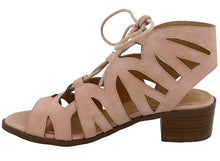 Top Moda Women's Scalloped Edge Lace Up Block Heel Sandal