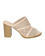 Women Leatherette Chunky Heel Mule - Casual, Dressy, Versatile - Perforated Sandal - GF53 By Nature Breeze