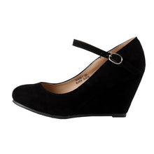 Bella Marie Denise-1 Women's round toe wedge heel mary jane squeaky strap suede shoes