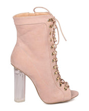 Wild Diva Women's Faux Suede Corset Lucite Block Heel Bootie