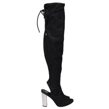 Delicious Women's Faux Suede Stretchy Open Toe Open Back Over The Knee Block Chunky Heel Boot