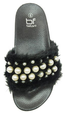 Betani Women's Embellished Faux Fur Pearl Slipper Slide Sandal
