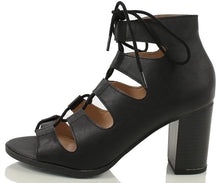 Delicious Women's Yohan Open Toe Lace Up Stacked Heel