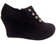 Top Moda Vance-50 Women's Fashion Platform Button Low Heel Wedges Booties Shoes