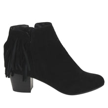 Breckelles GK88 Women Faux Suede Fringe Chunky Heel Ankle Boot