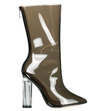 Cape Robbin Ella-1 Pointy Toe Block Chunky Clear Perspex Heel Ankle Boot Bootie Shoe