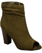 Breckelle's Women's Slouchy Stacked Chunky Heel Peep Toe Bootie