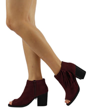 Soda Women's Sueded Fringe Peep Toe Chunky Stacked Heel Bootie