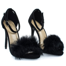 Fluffy Feather Furry Strap High Heel Open Toe Dress Sandal