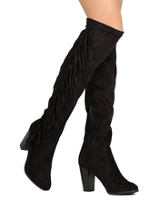 Breckelles GB03 Women Faux Suede Over The Knee Falling Fringe Chunky Heel Boot