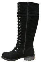 Cambridge Select Women's Strappy Lace-Up Knee High Combat Stacked Heel Boot