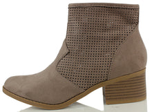 City Classified Women's Weezie Perforated Faux Suede Cowboy Low Stacked Heel Ankle Booties