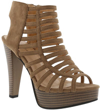 Top Moda EH44 Women's Strappy Caged Gladiator Zipper Block Ankle Booties Heels