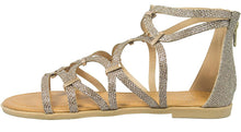 BF Betani Women's Metallic Glitter Cutout Gladiator Flat Sandal