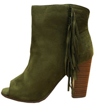 Breckelle's Women's Tassel Fringe Peep Toe Stacked Chunky Heel Bootie