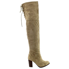 Qupid Zinc-01 Women's Lace Up Back Stretchy Over The Knee Stacked Chunky Boots