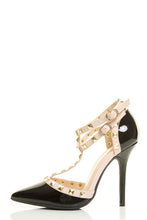 Wild Diva Womens Pointy Toe Gold Stud Strappy Ankle T-Strap Stiletto Heel Pump Sandal
