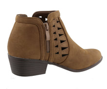 Top Moda Women's Western Geometric Cut Out Chunky Stacked Low Heel Ankle Bootie