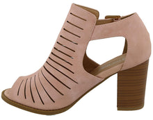 Top Moda Women's Side Cutout Stacked Chunky Heel Peep Toe Bootie