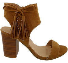 Top Moda Women's Lace Up Side Tassel Fringe Stacked Chunky Heel Sandal