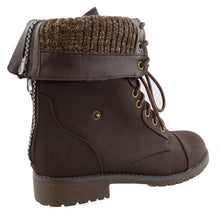 Top Moda Women's Lace-Up Cuff Fold-Over Snap Moto Combat Mid-Calf Boot