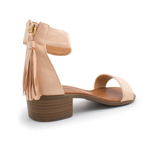 Top Moda Women's Tassel Fringe Zip Back Block Heel Sandal