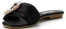 Cape Robbin Sadie-3 Satin Rhinestone Brooch Open Toe Slide Slip On Flip Flop Flat Sandal Black