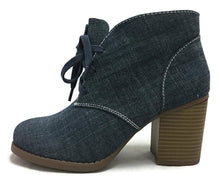 Delicious by Soda Women's Ripley Sueded Lace Up Chunky Stacked Heel Ankle Bootie