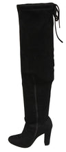 Top Moda Keen-1 women's almond toe chunky heel tie up side zip suede knee high boots