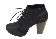 Bella Marie Goldie-21 Women's almond toe platform lace up chunky heel ankle high suede booties