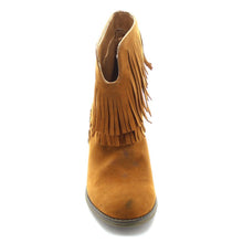 Nature Breeze Dallas-03 Women's V Slit Strap Double Fringe Stacked Heel Booties