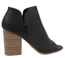 Soda Women's Open Toe Perforated Stacked Block Heel Ankle Bootie