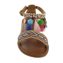 Refresh ID96 Women's Bohemian Chain Tassel Ankle Strap Flat sandals