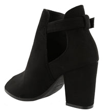 Top Moda Women's Buckle Open Side Peep Toe Block Heel Ankle Bootie