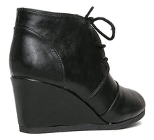 City Classified Women's Lace Up Wedge High Heel Bootie Boots REX-S