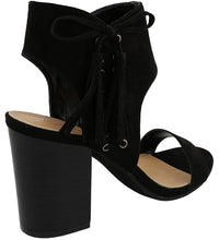 Top Moda Women's Lace Up Side Tassel Fringe Stacked Chunky Heel Sandal