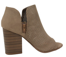 Soda Women's Open Toe Perforated Stacked Block Heel Ankle Bootie