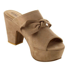 Nature Breeze Women's Knot Peep Toe Platform Chunky Stacked Heel Mule Sandal