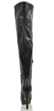 Delicious Women's Samra Closed Toe Stretch Faux Leather Over The Knee Platform High Heel