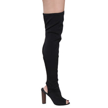 Cape Robbin CONNIE-1 Womens Lycra Over the Knee Thigh High Peep Toe Boots