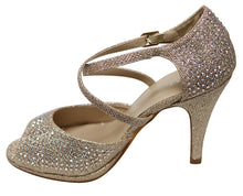 Bella Marie Shania-1 Women's peep toe rhinestone glitter crossing strap dance sandals
