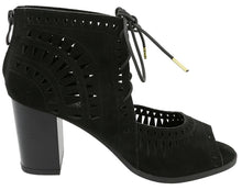 Top Moda Women's Laser Cut Lace Up Stacked Chunky Heel Ankle Bootie Sandal